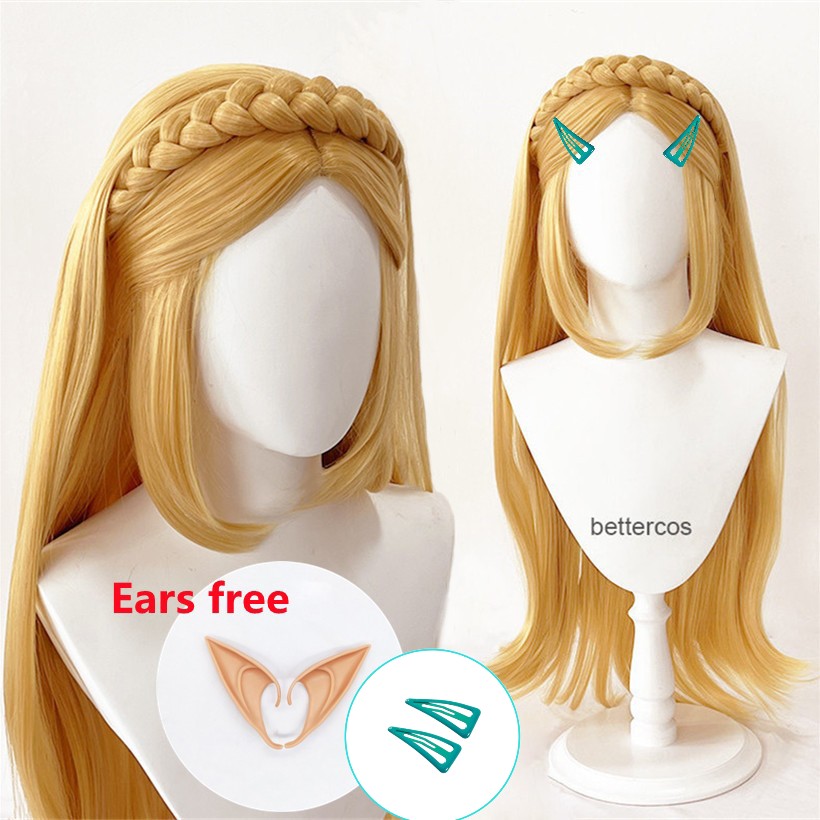 Princess Zelda Cosplay Wig Long Golden Blonde Braided Heat Resistant Synthetic Hair Wigs Wig Cap Ears 1 - Zelda Plush